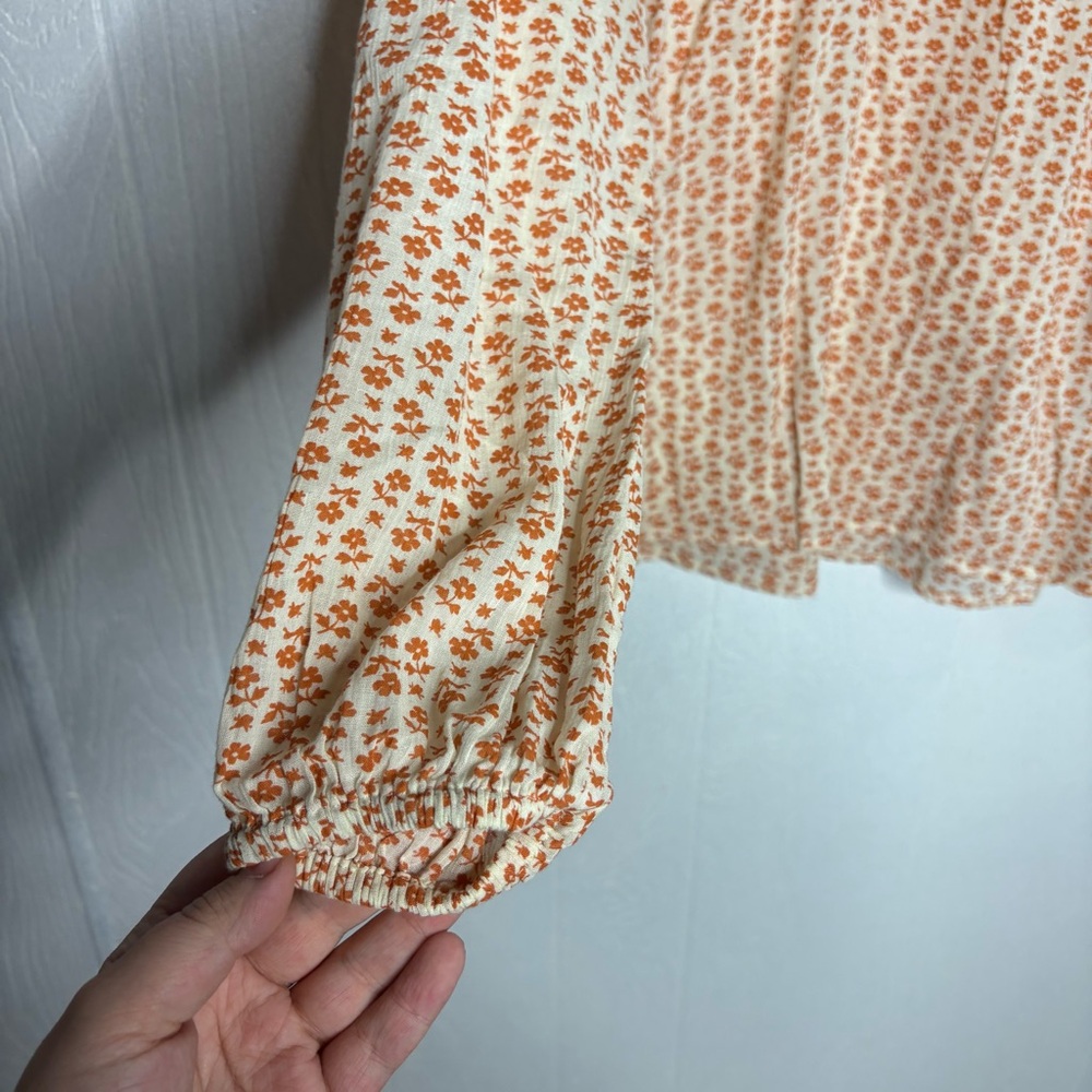 Madewell Floral Ruffle Blouse in Cream and Orange - Picture 5 of 13